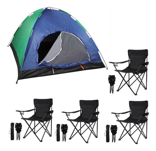 Carpa Camping Para 6 Personas + 4 Sillas Plegables Posavasos