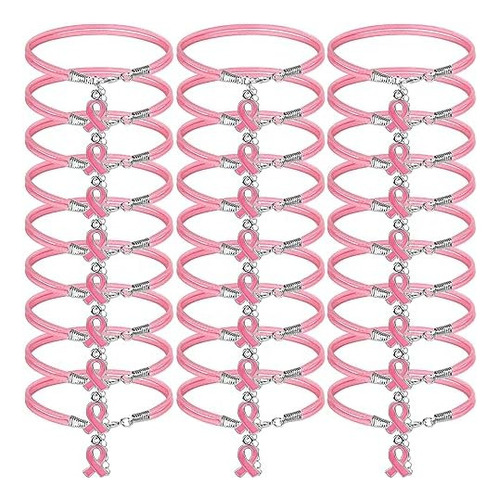 Huquary 24 Pulseras De Lazo Rosa Para Cáncer De Mama, Alfile