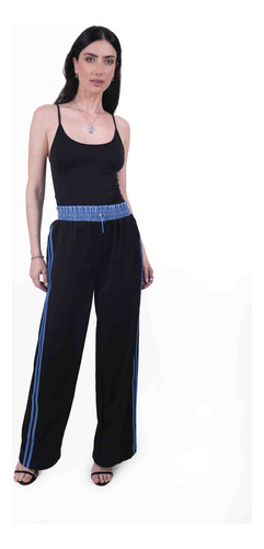 Pantalón Palazzo Dama Franjas Stretch Cómodo Casual