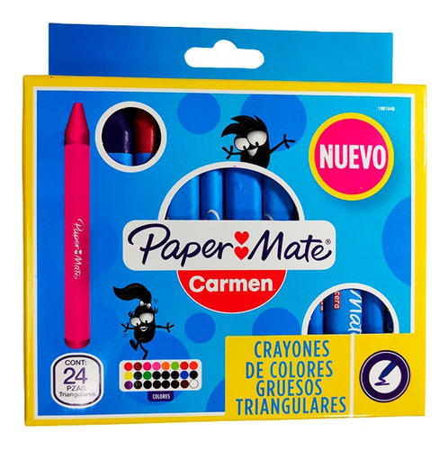 Crayones Paper Mate Paquete 24 Pzs Colores Triangular Grueso
