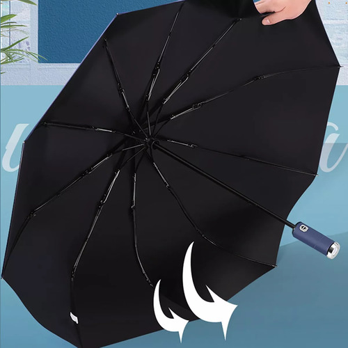 Preto Guarda Chuva Automático Reforçado Contra Vento Com Led Para Iluminação - Compacto, Cabe Na Bolsa | Guarda Chuva Reforçado | Guarda Chuva Grande