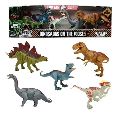 Set De 5 Dinosaurios Con Luces Y Sonidos