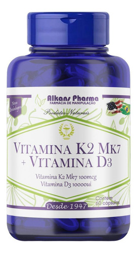 Vitamina K2mk7 100 Mcg + Vitamina D3 10.000 Ui 60 Cápsulas