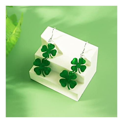 Aretes De Trébol Acrílico Verde Para Mujer