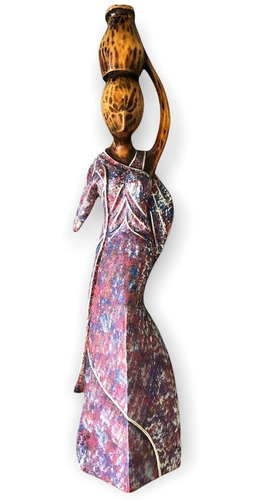 Figura Decorativa En Madera De Mujer Con Jarra - 49cm