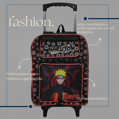 Mochila Escolar Menino Infantil Com Rodinhas E Desenhos Preto E Laranja Naruto