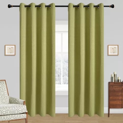 Cortinas Bumbu Liso Hogar 2 Panos 140x220 Cm Color Verde