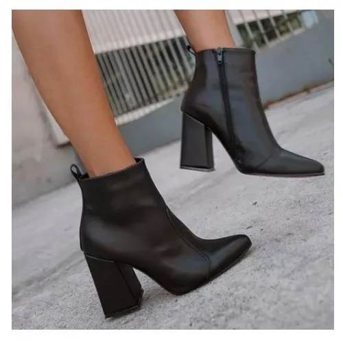 Botas Cortas Botinetas Taco Cuadrado Mujer Moda En Punta