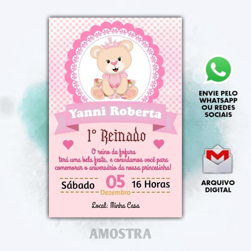 Imagem 1 de 1 de Convite Digital Chá De Bebê Ursinha Princesa 