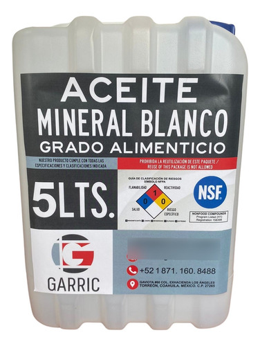 Aceite Mineral Blanco Grado Alimento Nsf Para Madera 5lts