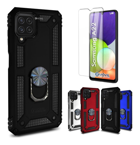 Funda P/ Samsung A22, Uso Rudo Con Anillo Sujetador + Mica