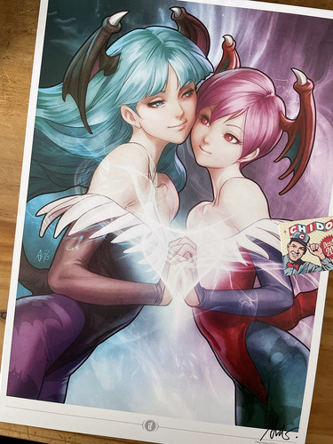 Print - Artgerm - Morrigan Lilith Darkstalkers Firmada Sexy