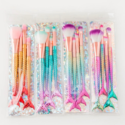 Imagem 1 de 3 de Kit 8 Pincel Sereia Maquiagem Sobra Blush Contorno Pó Sombra