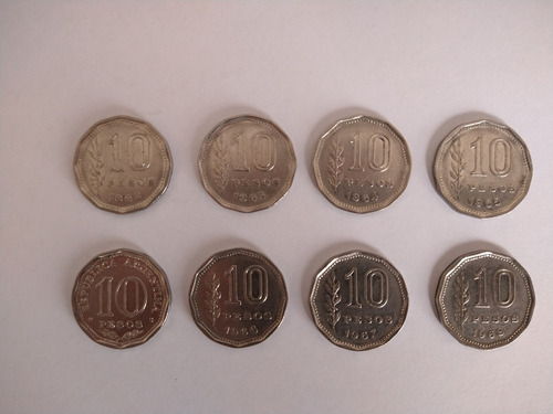 Argentina Lote De 8 Monedas De 10 Pesos 1962 A 1968 (Usado)