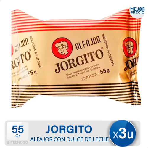  Alfajor Jorgito Chocolate Dulce De Leche - Pack X3
