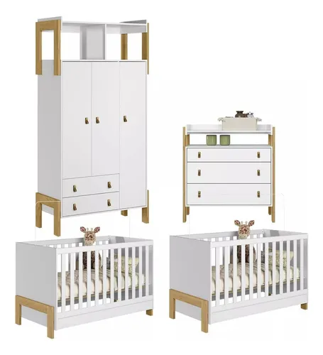 comprar  Quarto Do Bebê Kit Para Gêmeos Com 2 Berços Cômoda Roupeiro