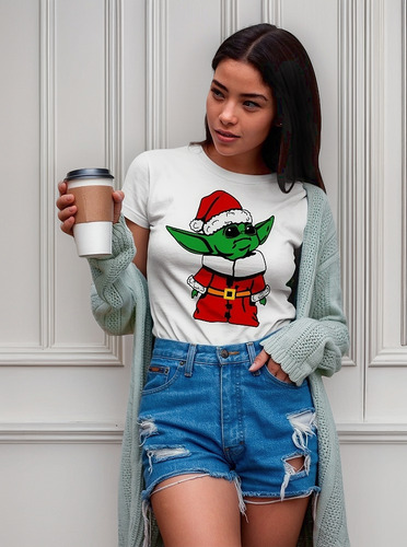 Playera D Dama Navidad Star Wars Bebe Yoda Disfraz Santa Nvd