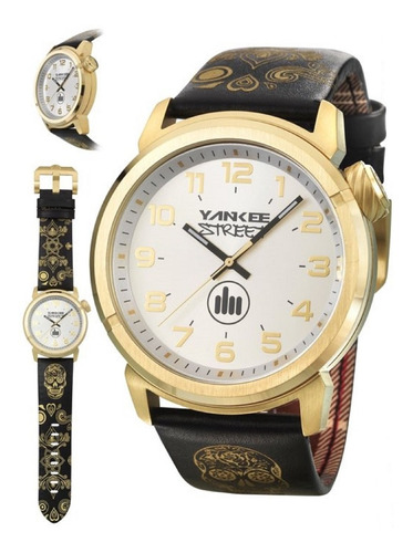 Relógio Yankee Street Dourado Com Pulseira Couro Ys30443b