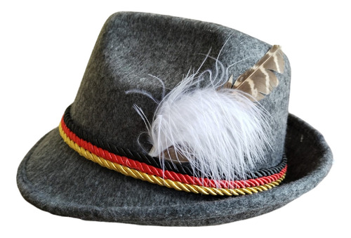 Chapéu Fedora Em Feltro Para Traje Típico Alemão Oktoberfest Cor Cinza-escuro