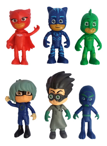 Set De 6 Figuras De Pj Mask Gekko Heroes En Pijama De 8 Cm