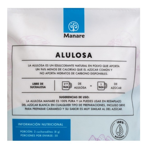Imagen 5 de 6 de Alulosa Endulzante Natural 400 Gr 0% Azucar Y Keto Manare