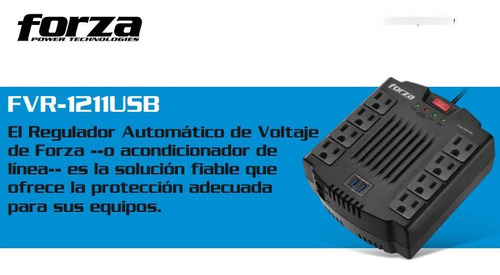 Imagen 3 de 3 de Regulador De Voltaje Forza 8 Tomas Con Usb 1200va 600w