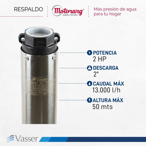 Imagen 3 de 12 de Bomba Sumergible Pozo Vasser Motorarg Bs4 250 2 Hp