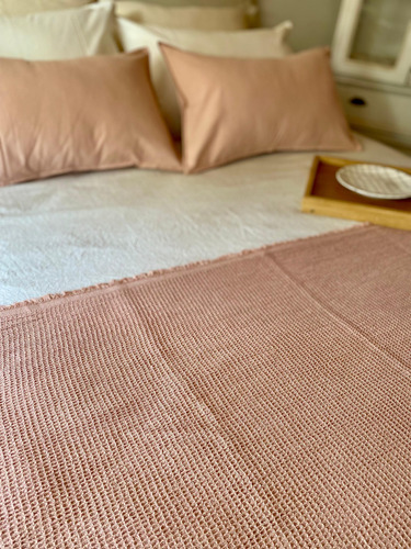 Manta Waffle 100x260 Cm Pie De Cama Manta De Sillón Color Rosa Viejo