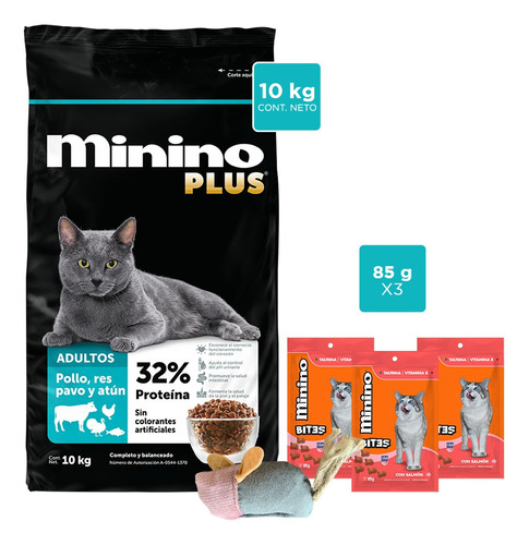 Alimento Seco Para Gato Minino Plus 10kg Combo Regalo Ht24