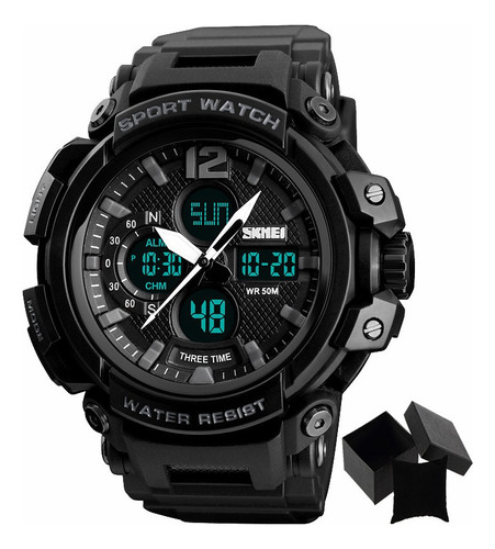 Reloj analógico digital deportivo para hombre, color negro, bisel, color negro, color de fondo negro