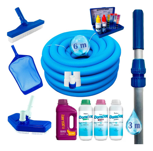 Kit Limpeza Piscina Mangueira Produtos Quimicos + Cabo 3m