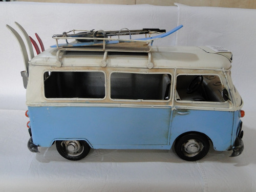 Camioneta Auto Miniatura Volkswagen Combi Vans Celeste Deco