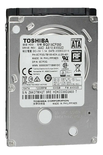 Disco Duro  Toshiba Mq01acf 500gb 2.5 C/windows