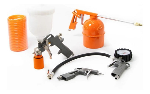 Imagen 1 de 4 de Kit Set Compresor Aire 5 Pza Pistola Pintar Inflador Soplete