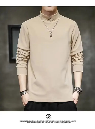 Camiseta De Manga Larga Con Cuello Medio Alto De Forro Polar