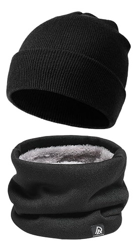 2pcs Cubrecabezas Gorro Y Bufanda De Negro Invierno