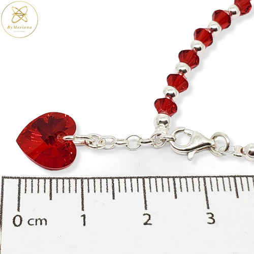 Imagen 5 de 7 de Pulsera Plata Cristal Swa Ch Cristal Rojo Con Corazon