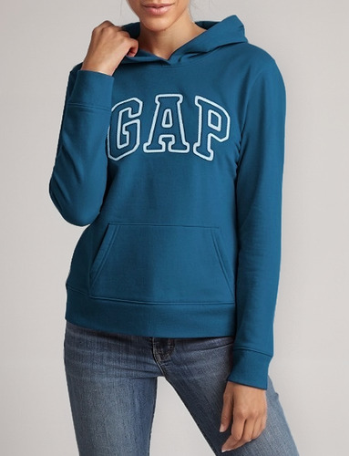 Poleron Gap Mujer Azul Con Capucha Y Bolsillos