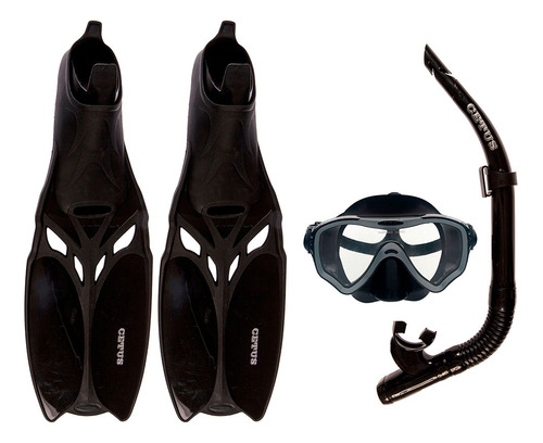  Kit Mergulho Máscara+nadadeira+snorkel Silicone Cetus Cobia Tamanho Preto 43-44