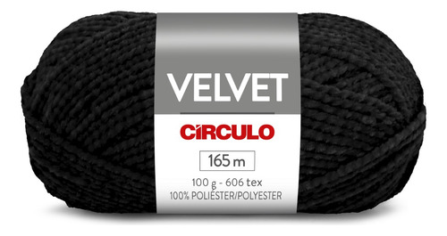 Fio Lã Velvet 100g 165m 100% Poliéster Efeito Aveludado Cor 940-preto