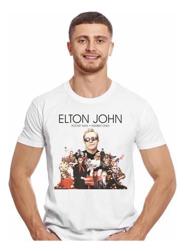 Polera Elton John Rocket Man Number Ones Rock Impresión Dire