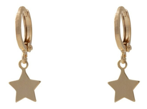 Aros Mujer Niña Argollas Baño De Oro Estrella Colgante