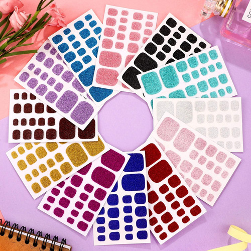 12 Folhas De Glitter Para Unhas De Dedo Do Pé Autoadesivas,