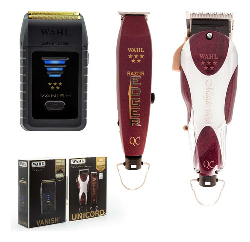 Combo Wahl Magic Clip Y Razor Edger + Afeitadora Profesional Color Rojo