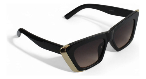 Lentes De Sol Angulares Estilo Cat Eye Elegante Negro Dorado Negro Negro