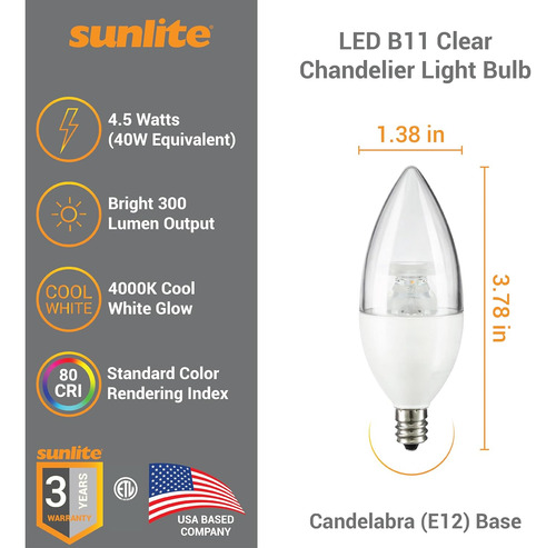 Bombilla Led B11 Transparente Con Punta De Torpedo, 4.5 W, 3