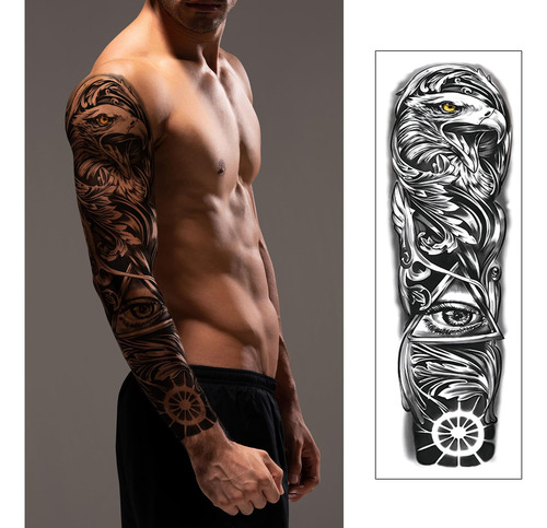 Tatuaje Temporal De Brazo Completo De Halloween Para Hombres