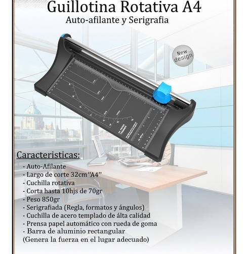 Imagen 2 de 4 de Guillotina Cizalla Rotativa Papel Corta A4 Auto Afilante