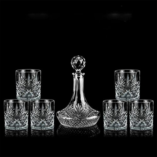 Set Decantador Whisky 45oz Con 6 Vasos 11.3oz - Regalo Para 