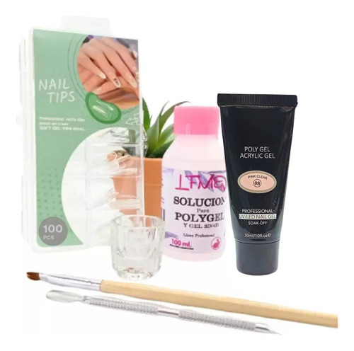 Kit Uñas Gelificadas Solución Polygel Pincel Repujador